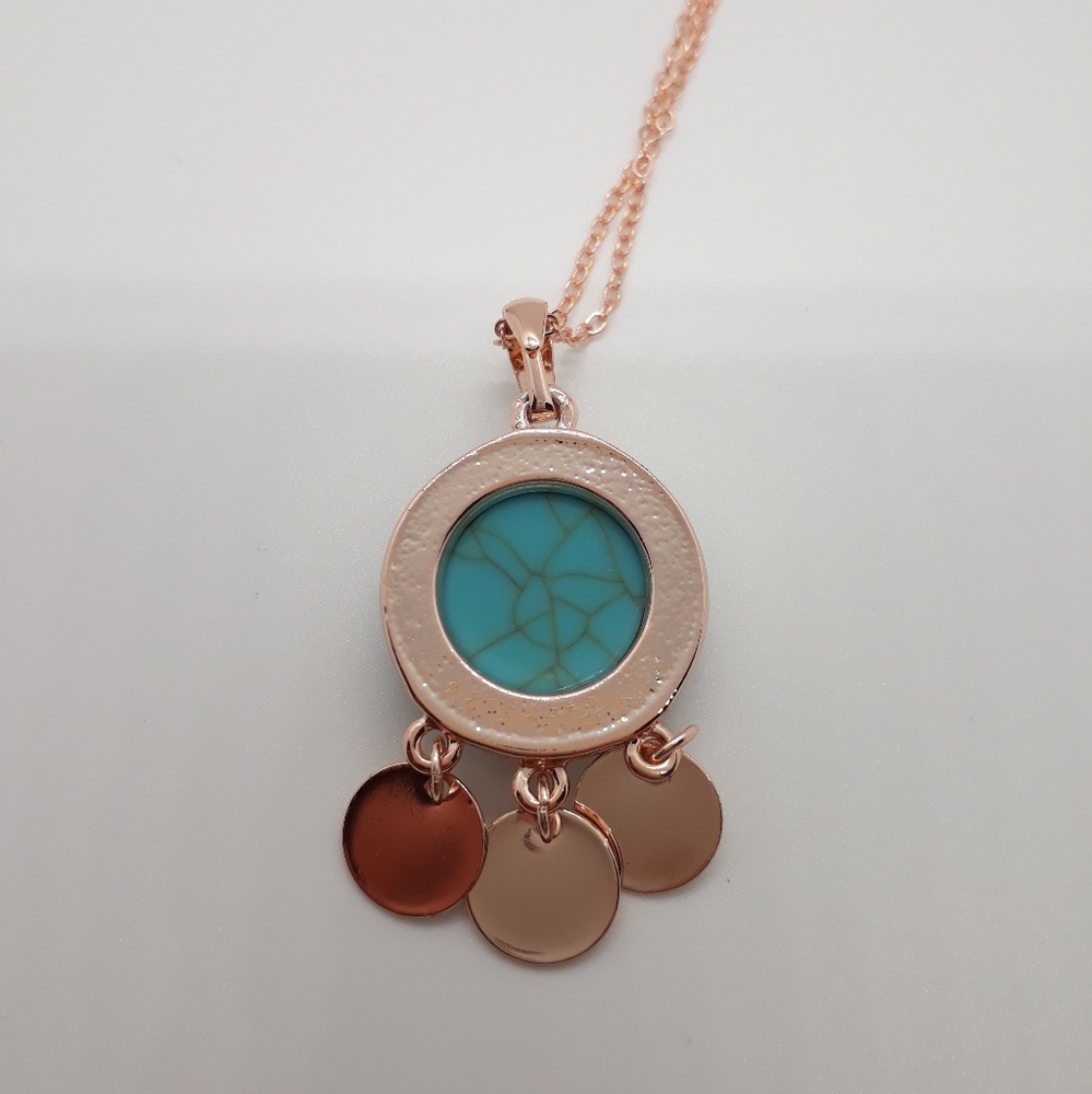 Rose Gold Turquoise Mid Length Charm Necklace - Picture 4 of 7